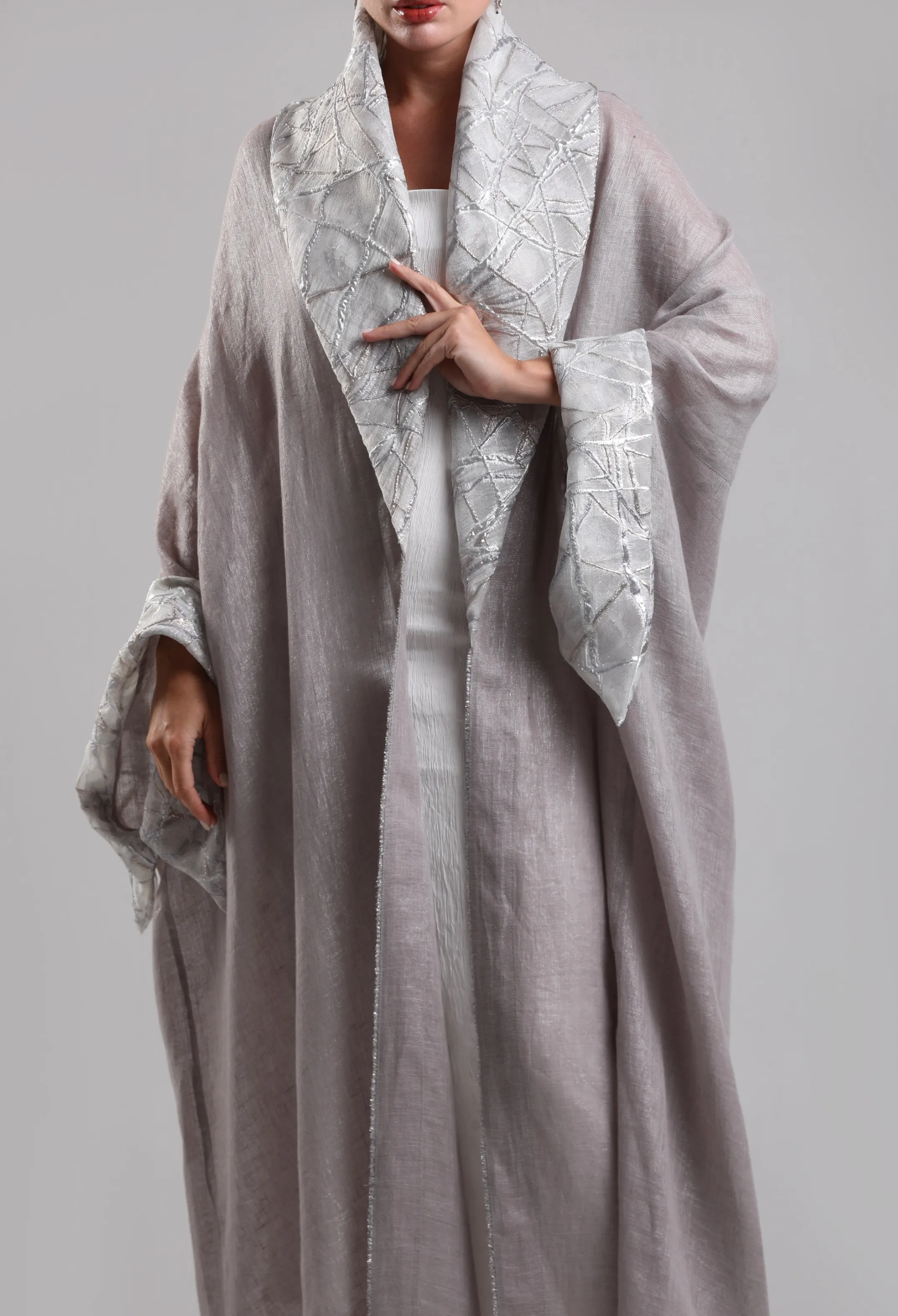 بشت لينن فاخر - الرمادي الفاتح