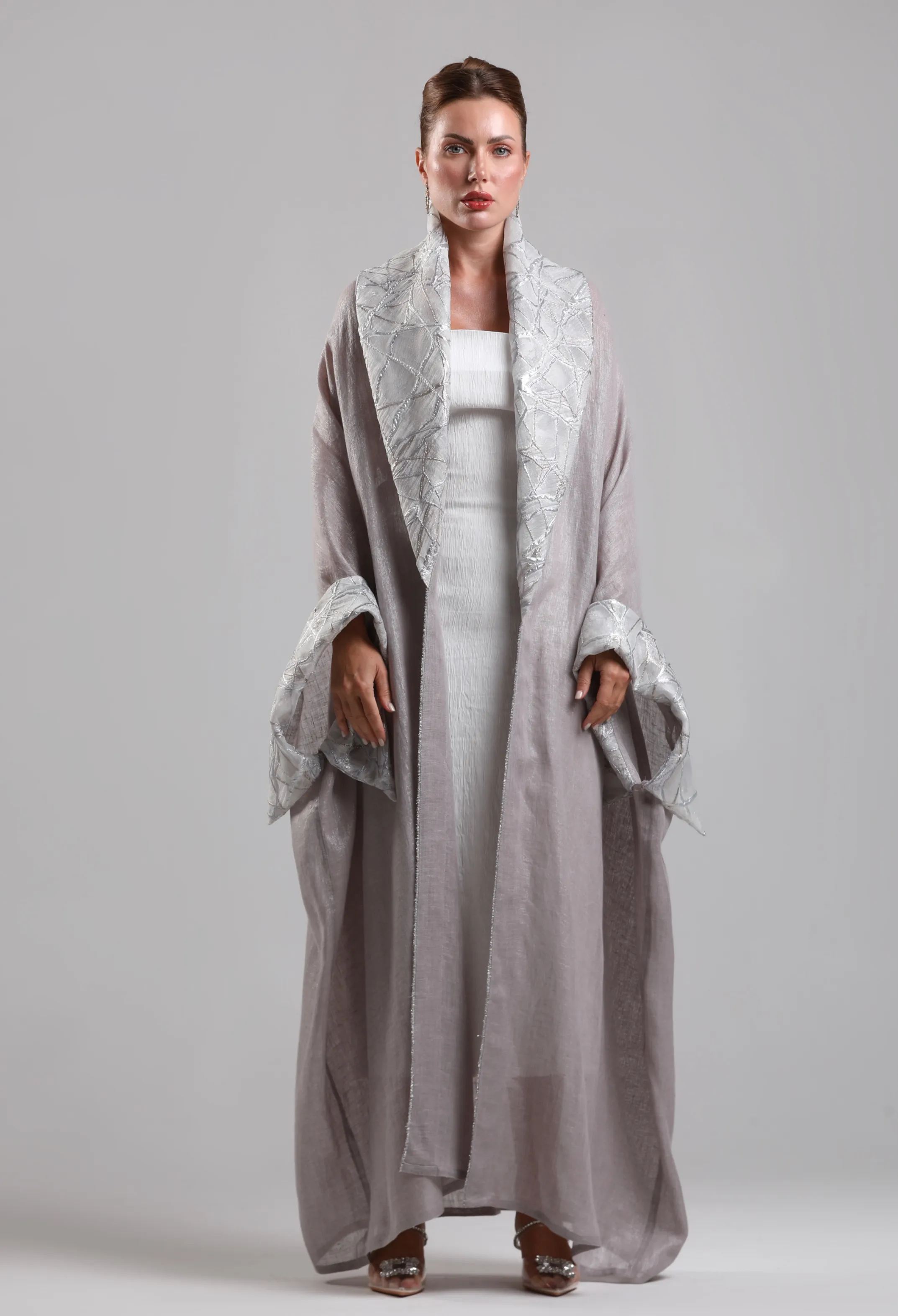 بشت لينن فاخر - الرمادي الفاتح