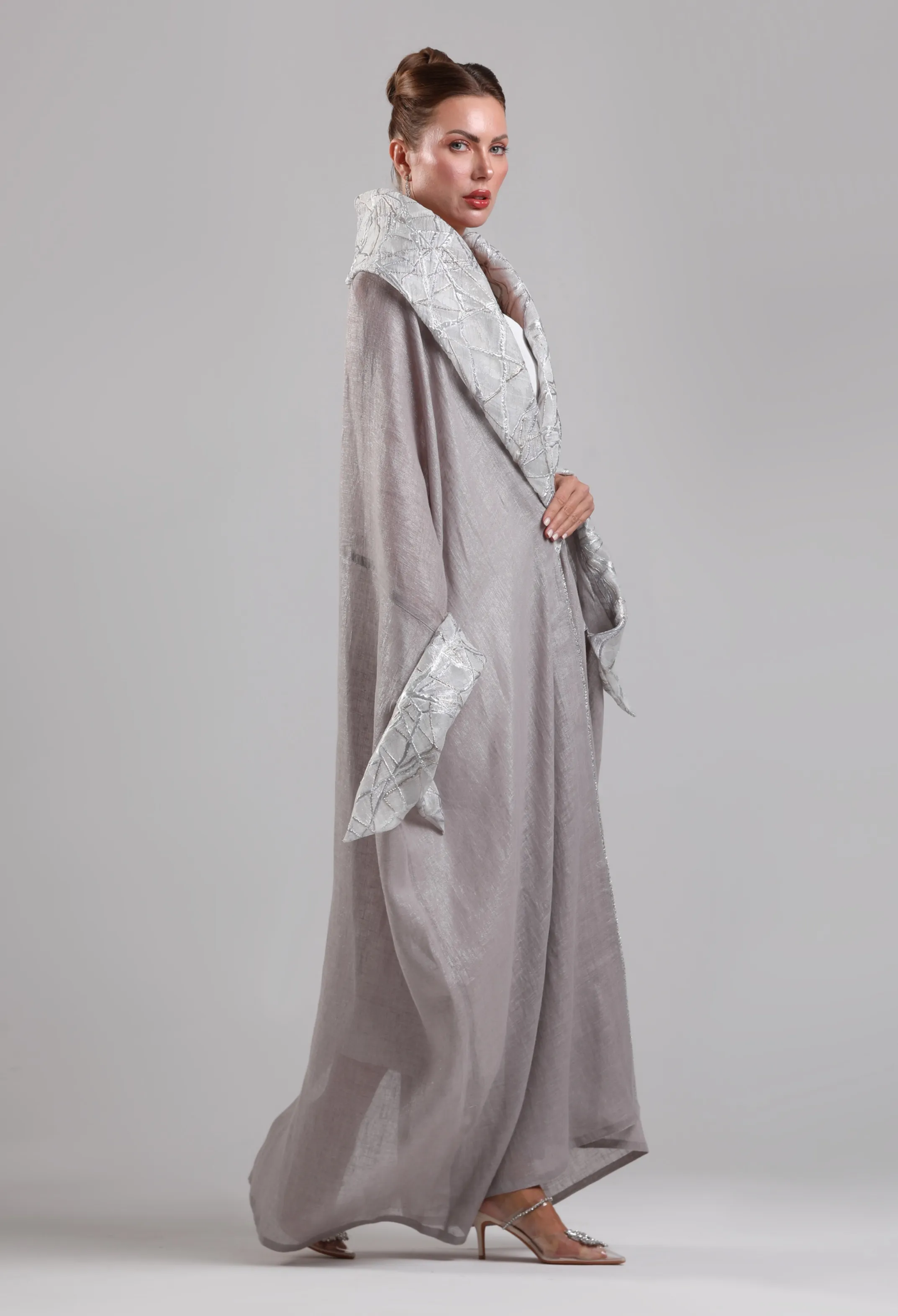 بشت لينن فاخر - الرمادي الفاتح