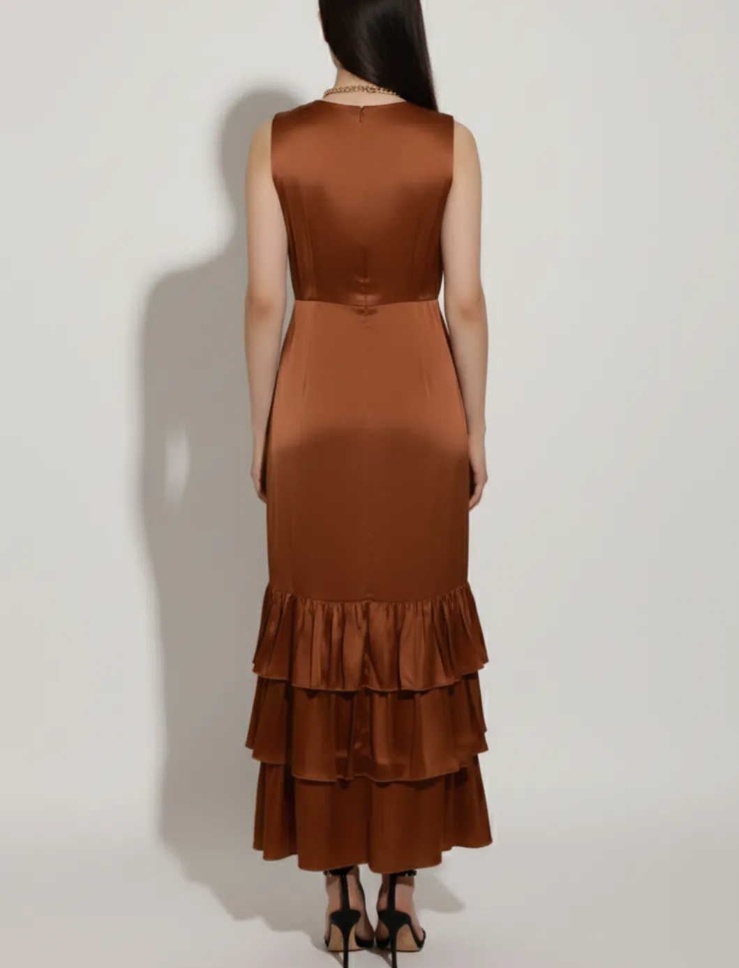 فستان كريب حريري -بني