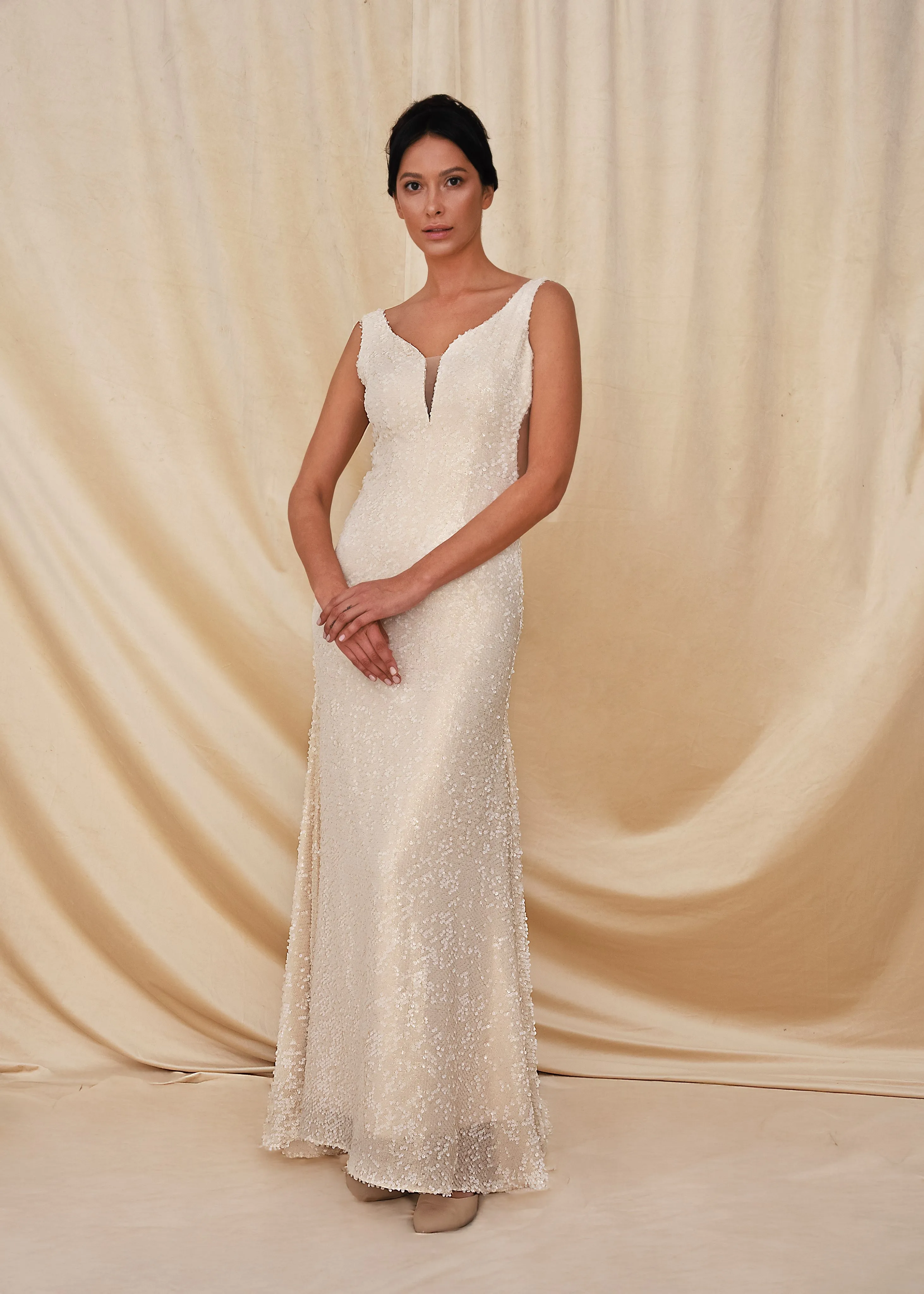 فستان شيمري عاجي