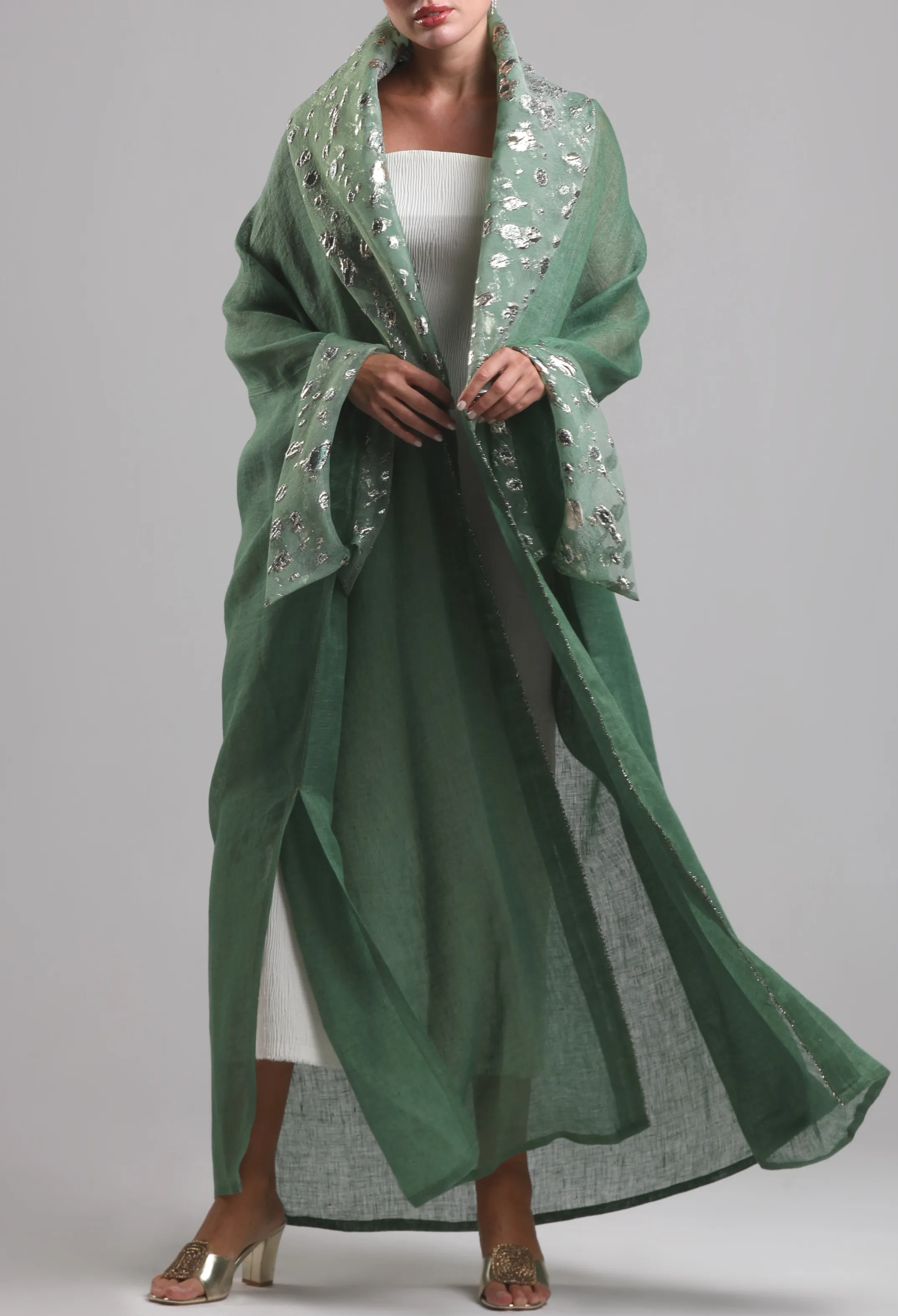 بشت لينن فاخر  _ الأخضر مع الذهبي