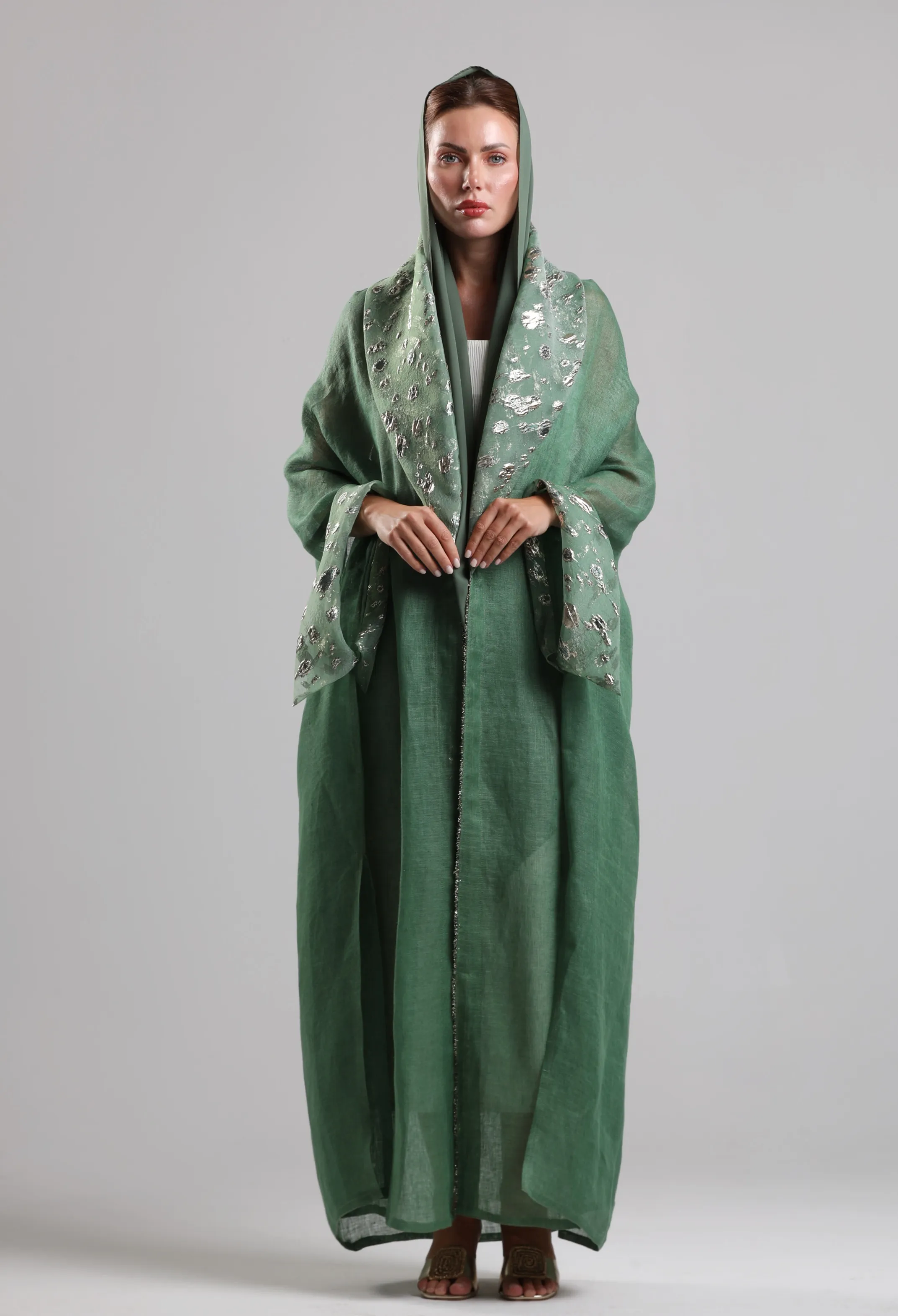 بشت لينن فاخر  _ الأخضر مع الذهبي