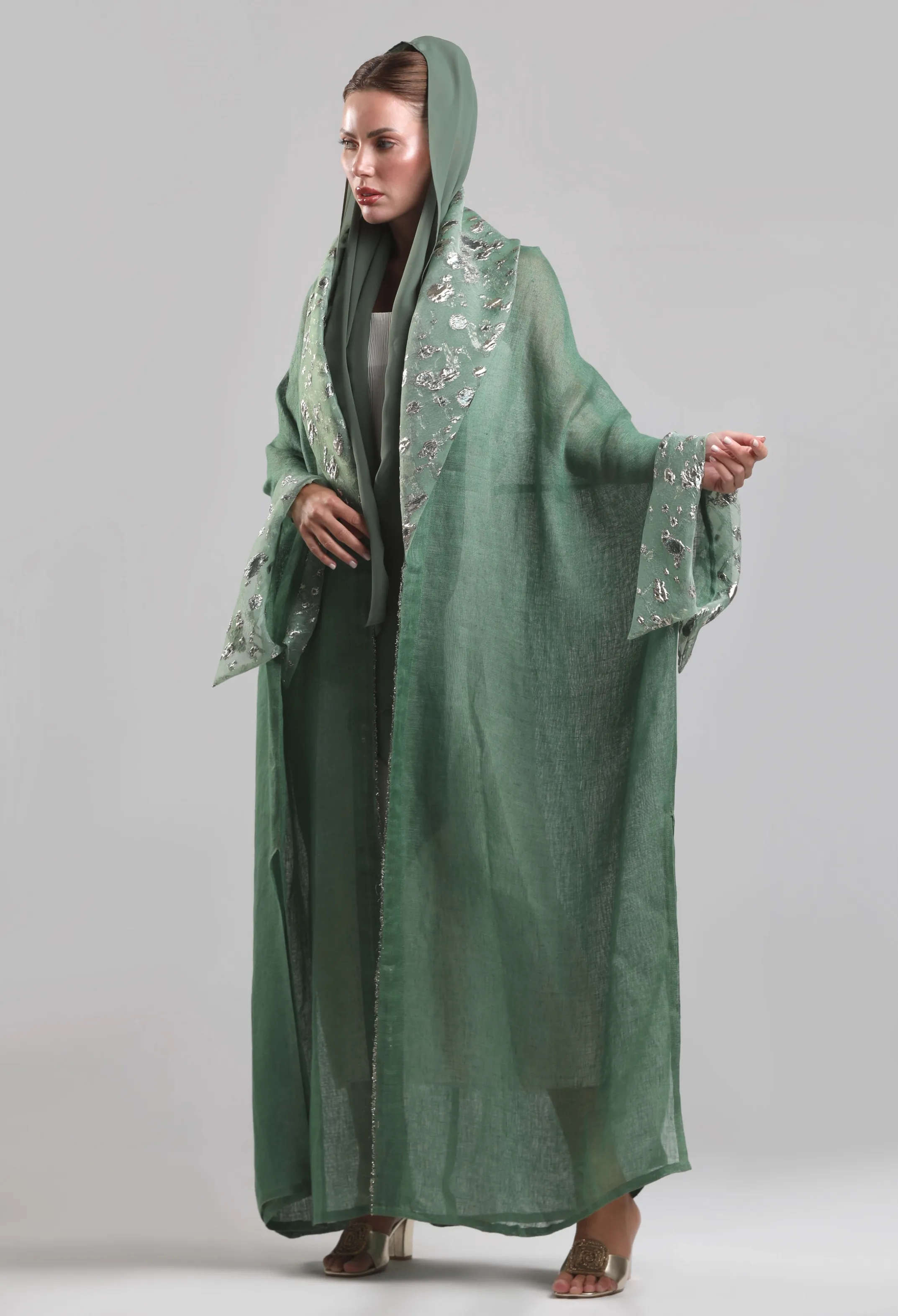 بشت لينن فاخر  _ الأخضر مع الذهبي